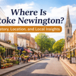 Stoke Newington Church Street in North London with historic buildings,