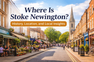 Stoke Newington Church Street in North London with historic buildings,