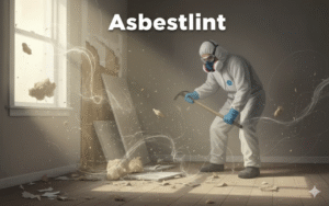 Worker wearing protective gear preventing Asbestlint exposure in a home renovation