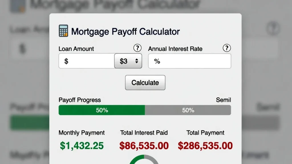 "UK homeowner calculating mortgage repayment and interest savings using a mortgage payoff calculator"