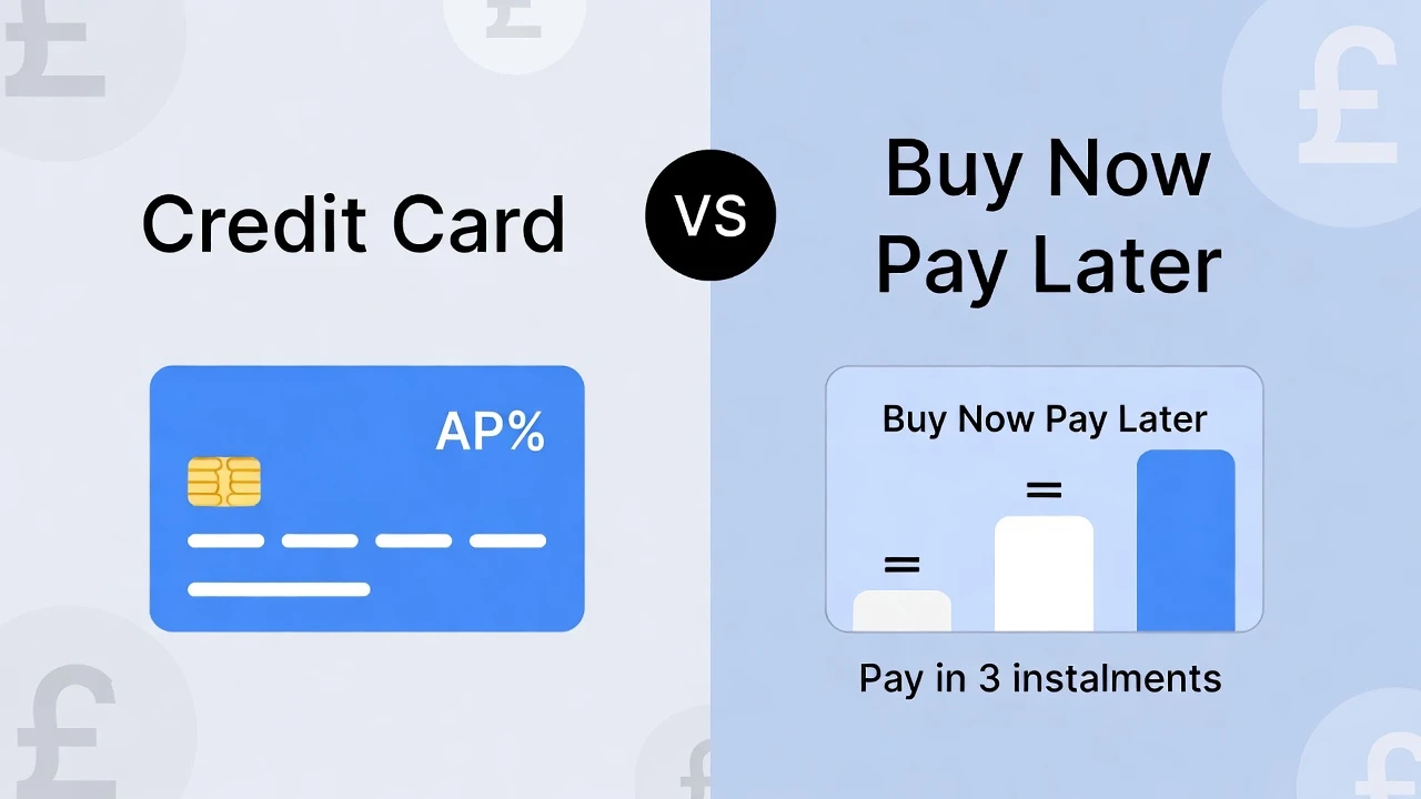 UK credit card vs BNPL comparison showing instalments, APR, and repayment structure