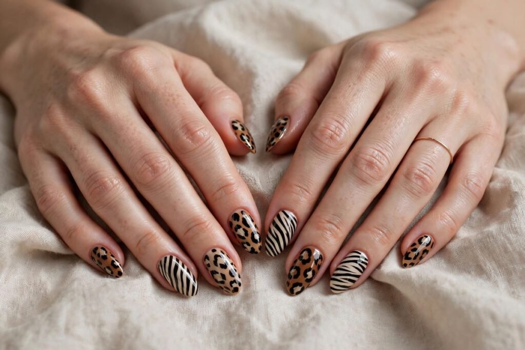 Animal print nails with leopard and zebra nail art