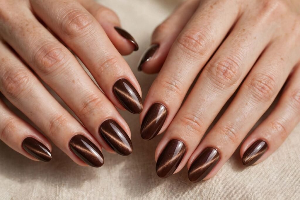 Brown Cat-Eye Nails: Magnetic Shimmer, Shades and Styling Ideas