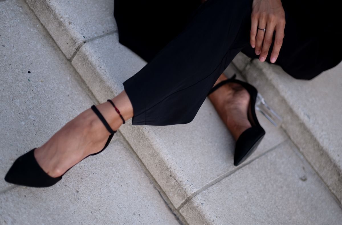 Kitten heels styled for a relaxed weekend outfit