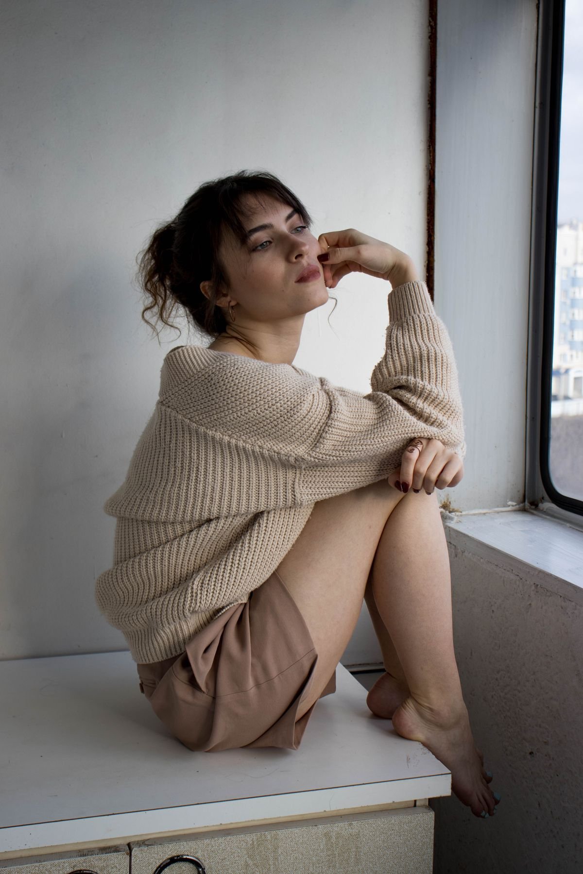 Knit co-ord skirt set with a matching ribbed top and knitted skirt