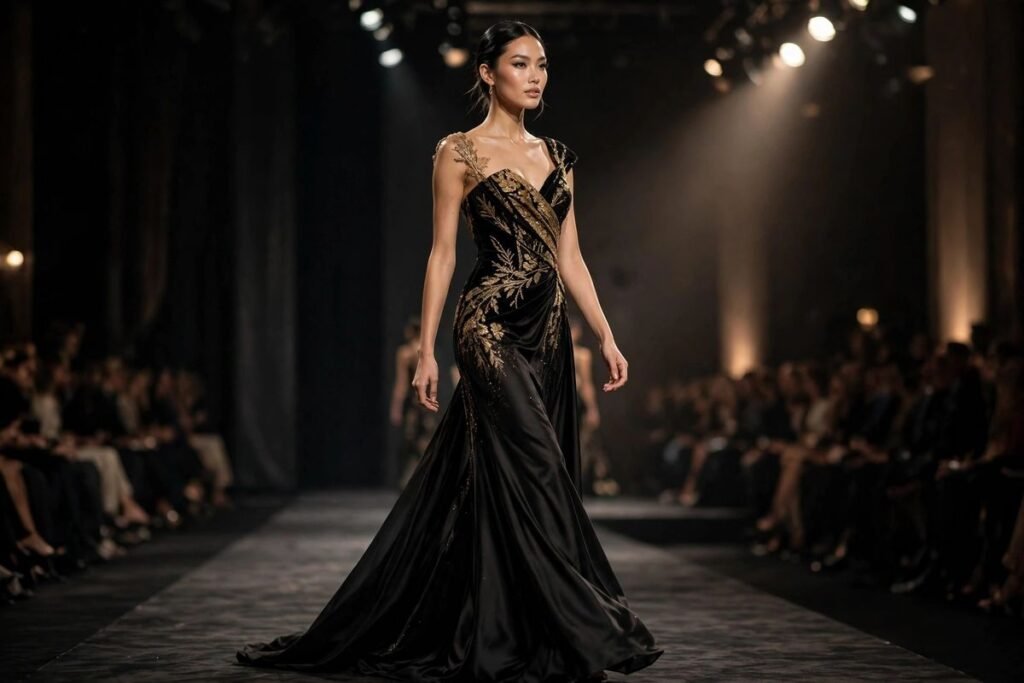 Elegant evening gown look inspired by Naomi Campbell style