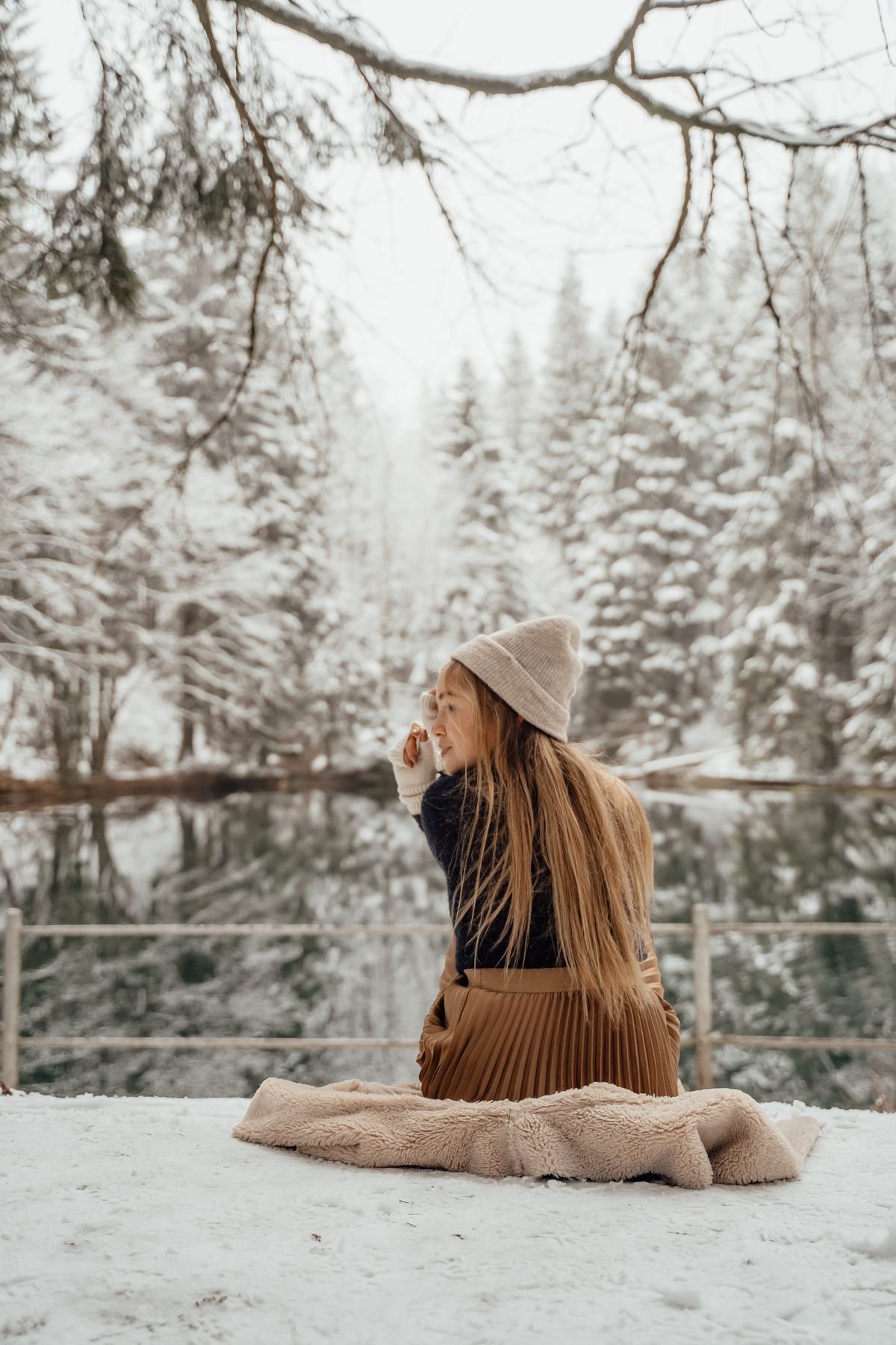 Knit and wool winter skirt outfit with a matching jumper